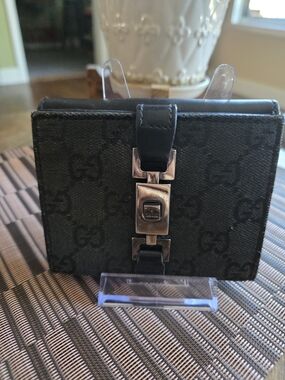 Vintage Gucci Black Monogram Wallet with Signature Hardware